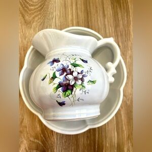 Vintage McCoy Pitcher & Bowl Violets Floral #7528 Made in USA